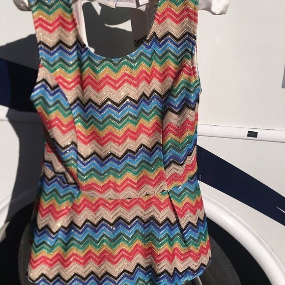 CHEVRON SPARKLE peplum multi colors zip knit Sz L - Picture 8 of 8